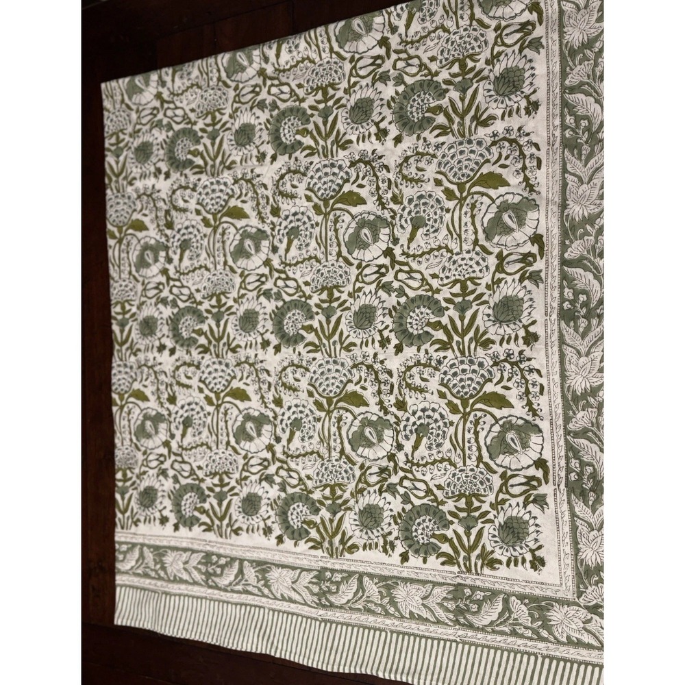 CPC Tablecloth 100% Cotton Indian Block Print Square 60" Tablecloth Agate Green